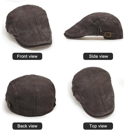 Initlove Mens Newsboy Cap Washed Beret Ivy Hat Flat Hats for Cabbie Driving - color: B Coffee