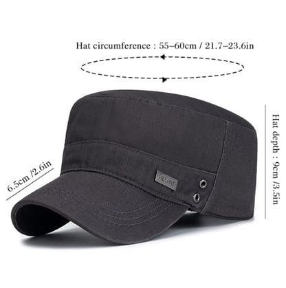 Cotton Military Caps for Men Women Unisex Flat Top Hat Adjustable Cadet Army Cap - color: Grey