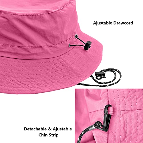 woogwin Waterproof Bucket Rain Hat with Chin Strap Quick Dry Packable Boonie Sun Hat Safari Hat UV Protection - color: Rose