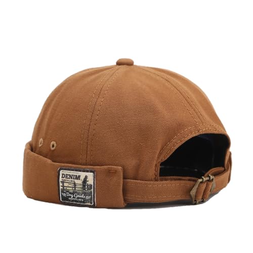 Quanhaigou Brimless Sailor Cap,Adjustable Rolled Cuff Skull Beanie Hats for Men Women - color: Khaki