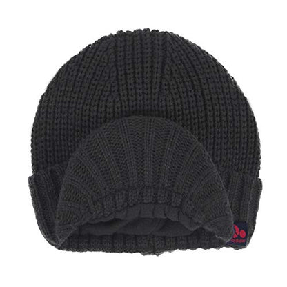 Janey&Rubbins Men‘s Stylish Knit Visor Brim Beanie Hats Fleece Lined Skull Ski Caps - color: Grey