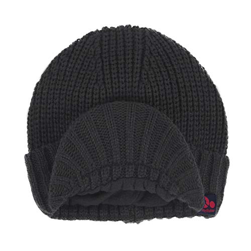 Janey&Rubbins Men‘s Stylish Knit Visor Brim Beanie Hats Fleece Lined Skull Ski Caps - color: Grey