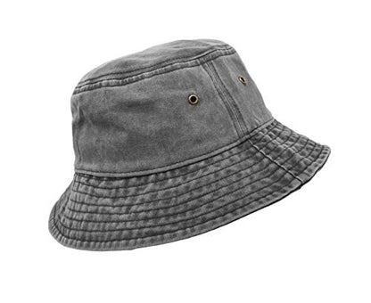 Bucket Hat, Wide Brim Washed Denim Cotton Outdoor Sun Hat Flat Top Cap for Fishing Hiking Beach Sports - color: Grey
