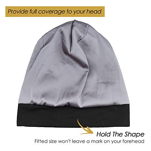FocusCare Satin Lined Sleep Slouchy Cap Curly Girl Slap Headwear Gifts for Frizzy Hair Women - color: Pure Black