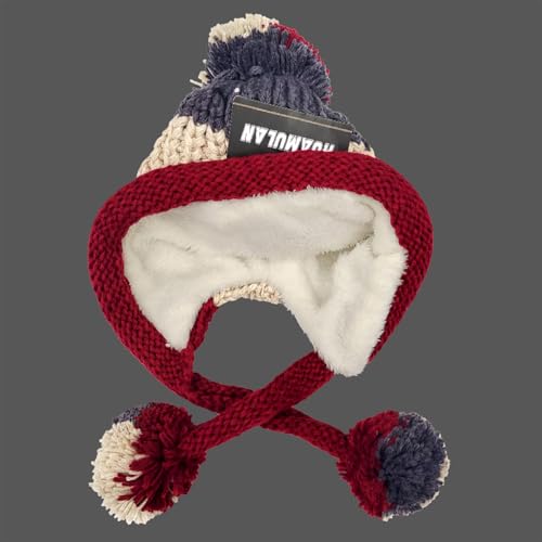 HUAMULAN Women Winter Sherpa Knit Beanie Hat Fleece Lined Ear Flaps - color: Beige Winered