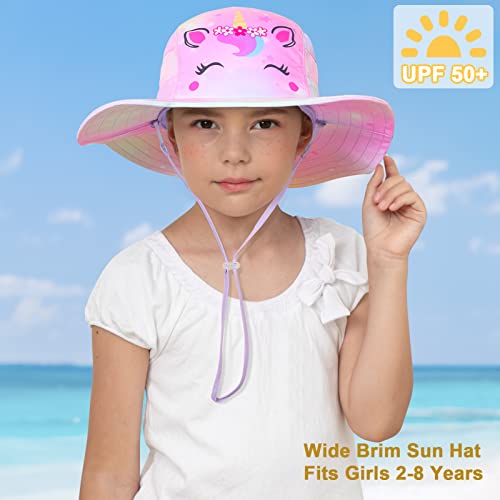 ICOSY Sun Hat for Kids Girls, UPF 50+ Wide Brim Beach Hat for Toddler - color: Pastel Pink