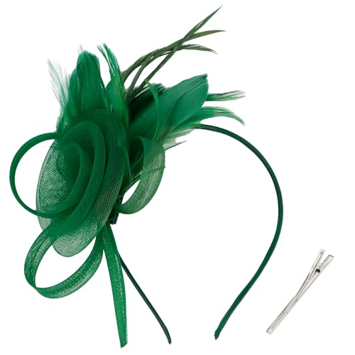 AMCAMI Fascinators Hats with Feather for Women 2026 Derby Hats Small Tea Party Hat with Headband - color: Green
