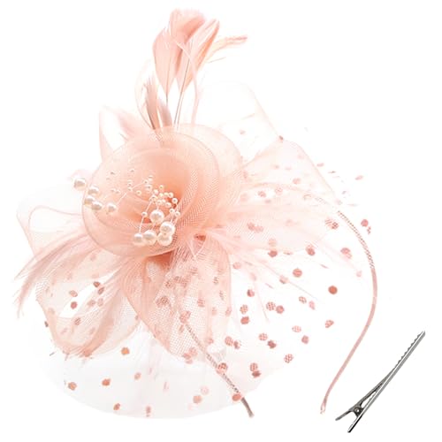 WLBON Fascinators Hat 20s 50s Headband Hair Clips Flower Mesh Veil Feather Headpiece Headwear Women Halloween Carnival Cocktail Wedding Church Cosplay Dress Up Birthday Tea Party Accessories Champagne - color: Champagne Tone