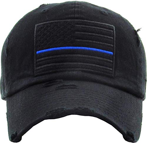KBETHOS Flag USA America Military Thin Blue Line Thin Red Line Vintage Distressed Baseball Cap Dad Hat Unisex Adjustable… - color: Black Blue-tactical Operator Classic