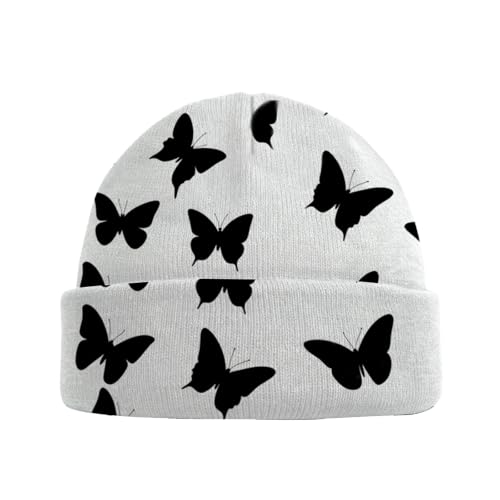 Beanie Knit Hat Winter Unisex Cuffed Beanies Skull Cap Warm Double Layer Thick Acrylic Cute for Girls Women Men - color: Butterfly