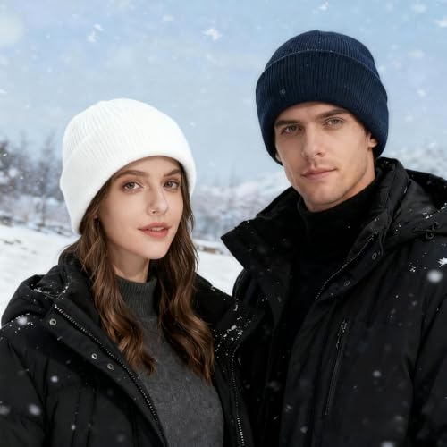 ZH 6 Pack Men's Winter Knit Beanies with Fleece Lining, Warm Stretchy Skull Caps for Cold Weather, Unisex Thermal Hats - color: Light-gray