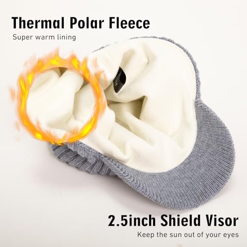 TOP-EX DryKnit™ 80% Merino Wool Waterproof Warm Brim Beanie with Ear Flaps - color: Light Gray, size: Medium-Large