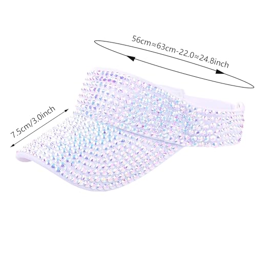 Shiny Rhinestones American Flag Sun Visor Hat Summer Outdoor Open Top Baseball Cap Adjustable Sparkly Party Headwear - color: White