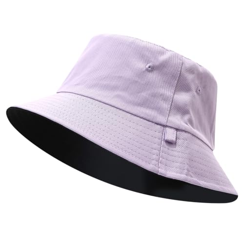 XXL Oversized Reversible Bucket Hat Beach Fisherman Sun Cap with Chin Strap for Women Men - color: Light Purple Black