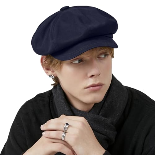 Classic Newsboy Hats, Two Size Newsboy Flat Cap for Men and Women, Fashion Baker boy hat Beret Cap - color: Navy Blue, size: Large