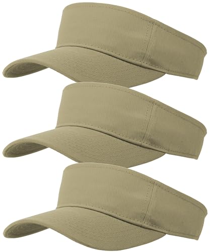 3 Pcs Sun Visor for Women Men Outdoor Sport Golf Tennis Softball, Adjustable Visors Hats - color: Khaki