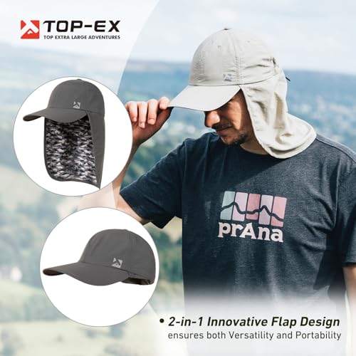 TOP-EX L/XL/XXL UV50+ Waterproof Neck Flap Baseball Sun Cap - color: Dark Grey Camo Fish, size: X-Large