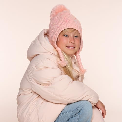 Girls Warm Knit Earflap Hat, Fleece Lined Cold-Weather Essential for Kids 1-12 Years, Unique Colorful Design, Premium Quality - color: Cotton Candy Pink, size: 6-12 Years