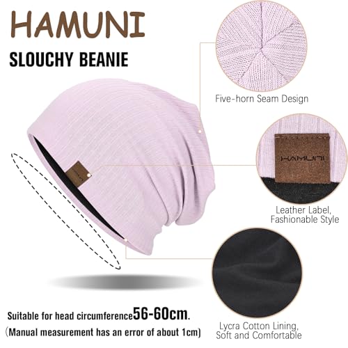 HAMUNI Slouchy Beanie for Men Women Soft Lightweight Chemo Headwear - color: Light Purple