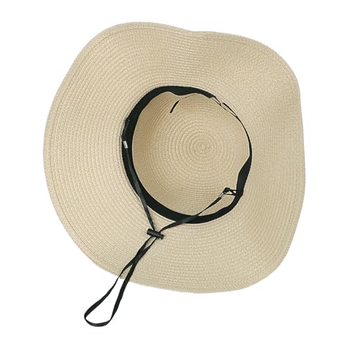 Womens Straw Sun Hat Wide Brim Summer Beach Hat with Beaded Trim Summer Foldable Floppy Hat for Travel Vacation UV Protection - color: Beige