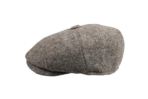 8 Panel Wool Blend Newsboy Cap – Classic Tweed & Herringbone Baker Boy Hat for Men & Women - color: Beige Tweed, size: 3X-Large