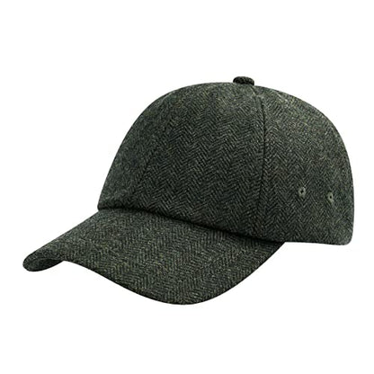 BOTVELA Men Wool Adjustable Tweed Baseball Cap - color: Herringbone Green
