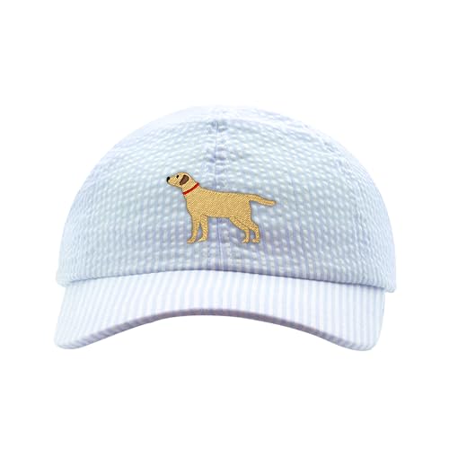Wee Ones Boys' and Girls' Baseball Caps, Spring and Summer Ready, Stylish and Breathable Kids Hat - color: Blue Seersucker Dog, style: Toddlers