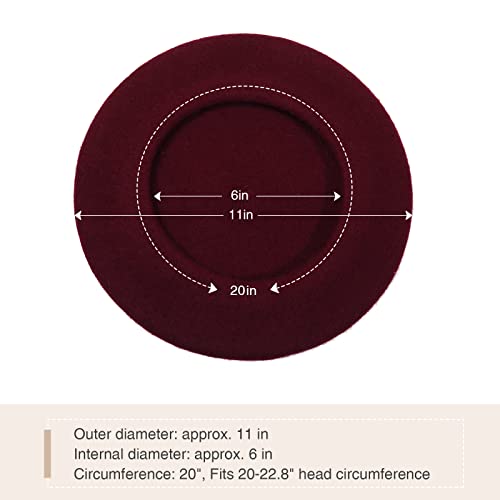 Women French Wool Beret Hats - Solid Color Classic Beanie Winter Cap - color: Wine Red