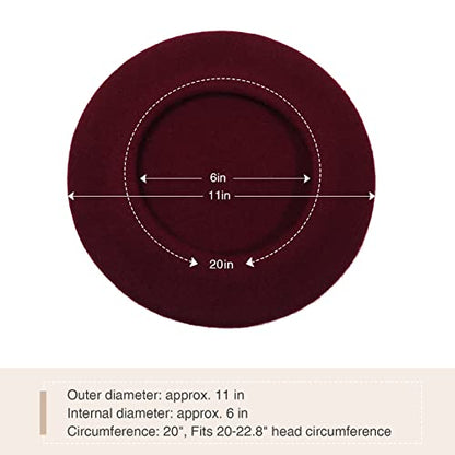 Women French Wool Beret Hats - Solid Color Classic Beanie Winter Cap - color: Wine Red