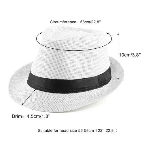 FALETO Unisex Summer Panama Straw Fedora Hat Short Brim Beach Sun Cap Classic - color: #01 White