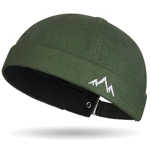 Outdoor Brimless Hat for Men Women, Adjustable Rolled Cuff Skull Cap - color: 2#army Green