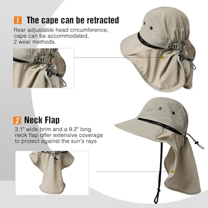 TOP-EX Oversized UPF50+ Sun Hat for Big Heads with Neck Flap & Wide Brim - color: Light Grey, size: Large-X-Large
