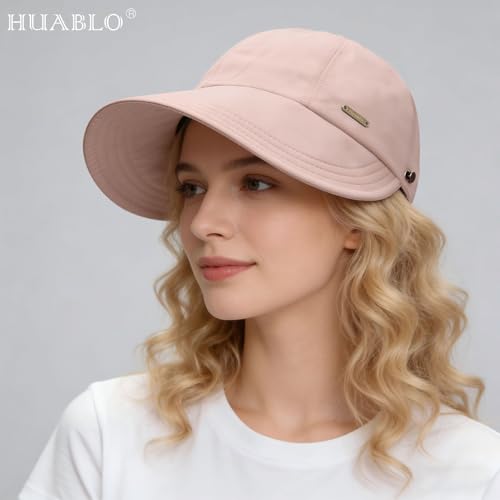 UPF 50+Womens Sun Hat UV Protection Hiking Fishing Hats Wide Brim Hat Adjustable Ponytail Packable Sun Cap - color: Sakura Pink