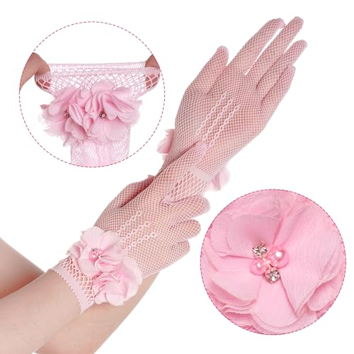 Pistha Fascinators Hats for Women and Tea Party Gloves for Tea Party Dress - color: Pink