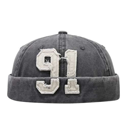 Quanhaigou Brimless Sailor Cap,Adjustable Rolled Cuff Skull Beanie Hats for Men Women - color: 91 Grey