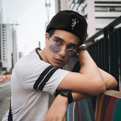 Black Beanie Hat for Men Women Embroidered Knit Winter Beanies Cap - color: Christian