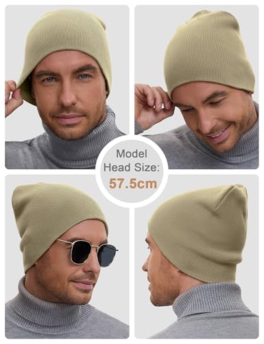 vidsel 100% Cotton Beanie Hat for Men Women, Soft Cuffless Knit Skull Cap - color: 1pc-khaki