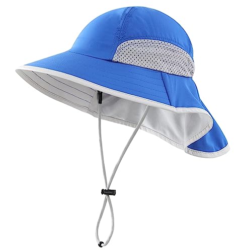 Connectyle Kids Sun Hat Adjustable Fishing Hat for Boys Grils Breathable UPF 50+ Protection Outdoor Beach Hat with Neck Flap - color: Blue