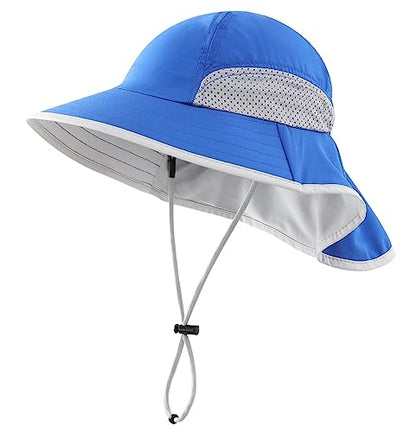 Connectyle Kids Sun Hat Adjustable Fishing Hat for Boys Grils Breathable UPF 50+ Protection Outdoor Beach Hat with Neck Flap - color: Blue