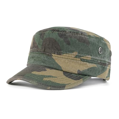 VOBOOM Men Washed Cotton Cadet Army Cap Vintage Flat Hat - color: Green Camouflage