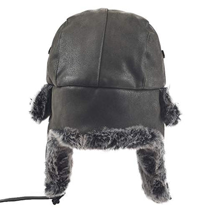 Janey&Rubbins Russian Hat Fur Soviet Ushanka Cossack Winter Cap Earflap Snow Ski Headwear - color: Black/Leather, size: Large