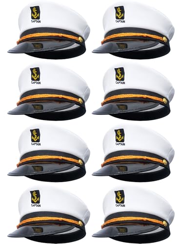 8 Pieces Captain Hats Adjustable White Sailors Navy Marine Admiral Caps for Yacht Theme Party Costume Accessory - color: Style 5