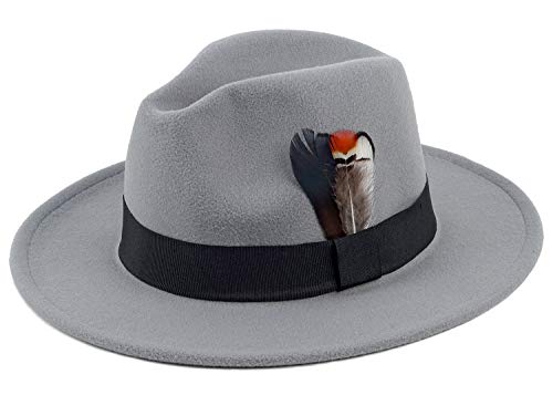 Classic Fedora Hats for Men & Women Wide Brim Felt Hat Panama Dress Fedora Hat - color: A-grey, size: Medium