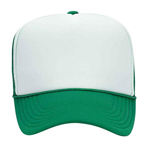 OTTO Wholesale 12 x Polyester Foam Front 5 Panel High Crown Mesh Back Trucker Hat - (12 Pcs) - color: Kly/Wht/Kly
