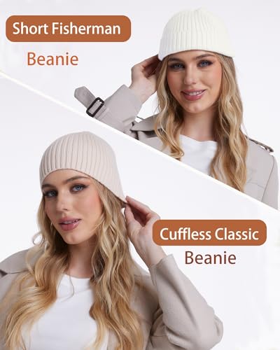 Wool Knit Beanie Hats for Men Women,Cuffless Winter Skull Caps - color: 1-white