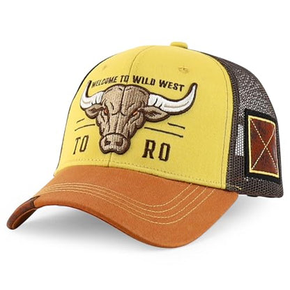 Trendy Apparel Shop Bull Embroidered Western Snapback Trucker Cap - color: Mustard Tan 2