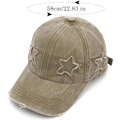 Retro Washed Distressed Baseball Cap with Five Pointed Stars for Women Men - color: Khaki