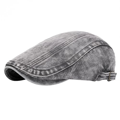 SEAUR Denim Newsboy Hats for Men Adjustable Flat Ivy Gatsby Cabbie Driving Beret Hat Breathable Cotton Golf Cap Unisex - color: Dark Gray