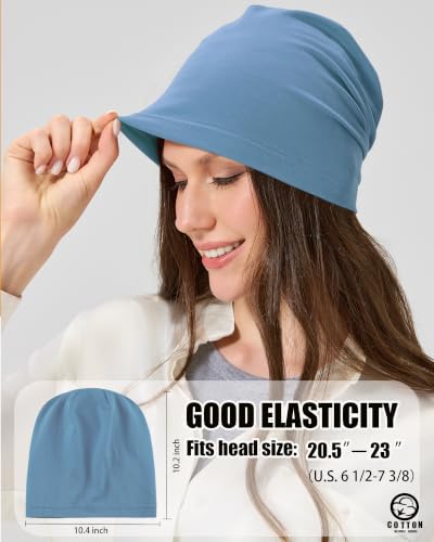 ROYBENS 100% Cotton Thin Slouchy Beanie Hat Women Men Lightweight Chemo Cap - color: 1pcs-light Blue