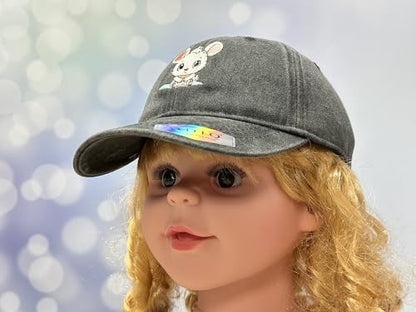 Adjustable Embroidery Animal Baseball Hat for Kid Toddler Child - color: Bunny (Washed Black)